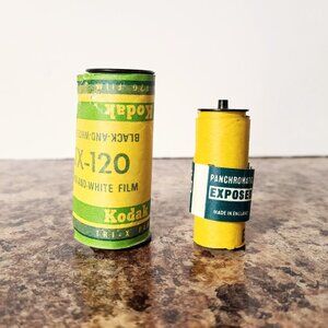 Vintage Camera Rollfilm, Kodak TX-120 Pan B&W, And 127 Roll Film